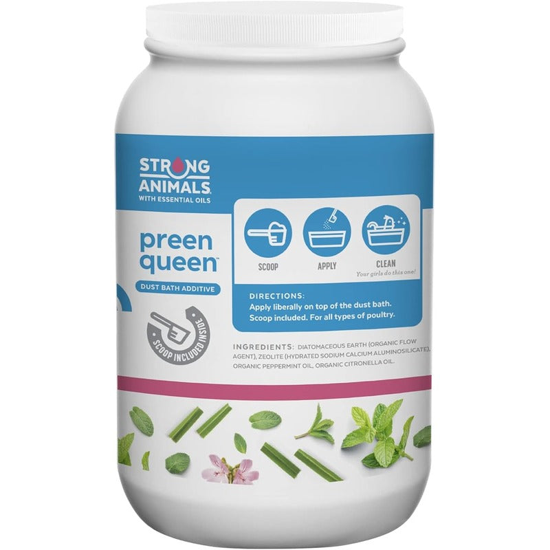 Preen Queen Dust Bath Additive for chickens, natural blend for parasite control and skin health