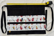 Black Denim Egg Apron with Chicken Print Pockets - 14 Pockets Hand Sewn!