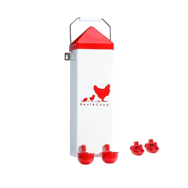 RentACoop 2 Gal Highrise Chicken Waterer with Auto-Fill Cups and Horizontal Nipples