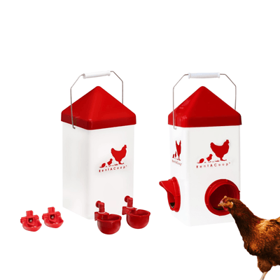 Chick2Chicken 5lb 2-Port Chicken Feeder and 1-Gal Small Cage Waterer Set