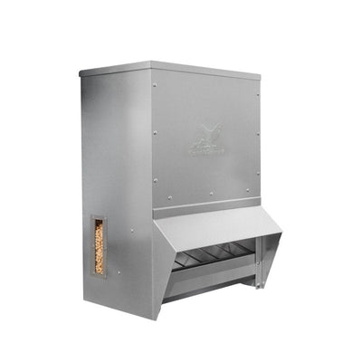 Galvanized Chicken Tough Feeder, Weatherproof Poultry Food Dispenser with Lid - 50lb