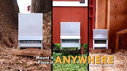 Galvanized Chicken Trough Feeder, Weatherproof Poultry Food Dispenser with Lid - 50lb