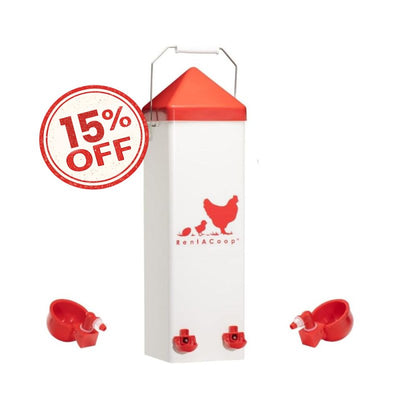 RentACoop 2 Gal Highrise Chicken Waterer with Auto-Fill Cups and Horizontal Nipples