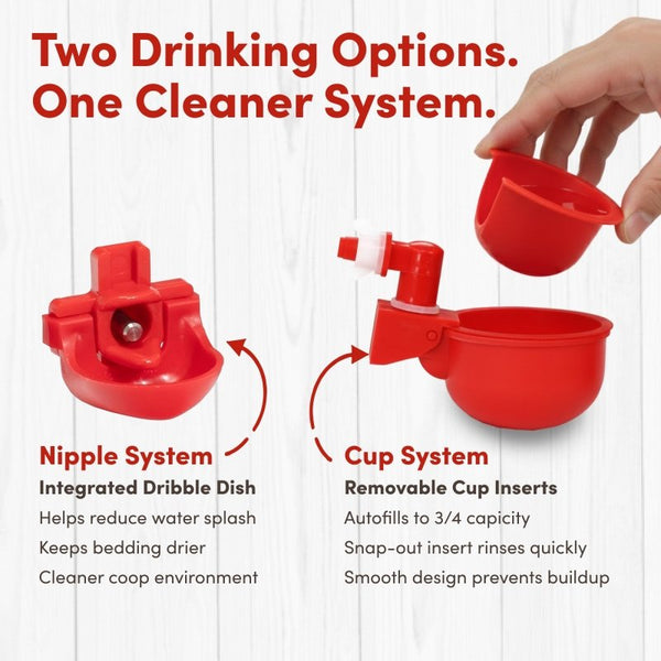 RentACoop 1 Gallon High Rise Chicken Waterer with 2 Auto-Fill Cups, Horizontal Nipples