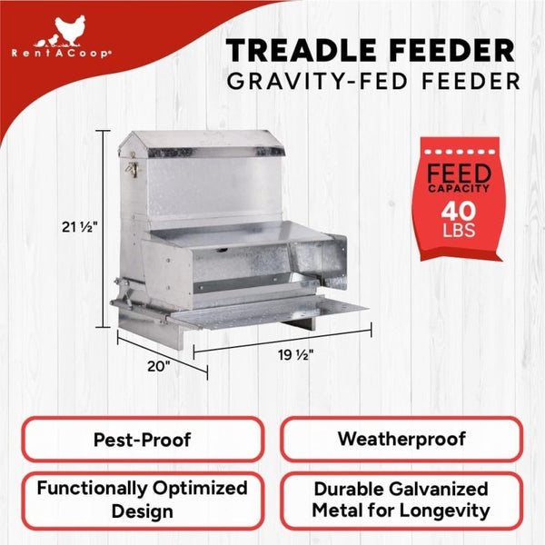 40lb Automatic Metal Treadle Chicken Feeder - Outdoor Use, Rainproof