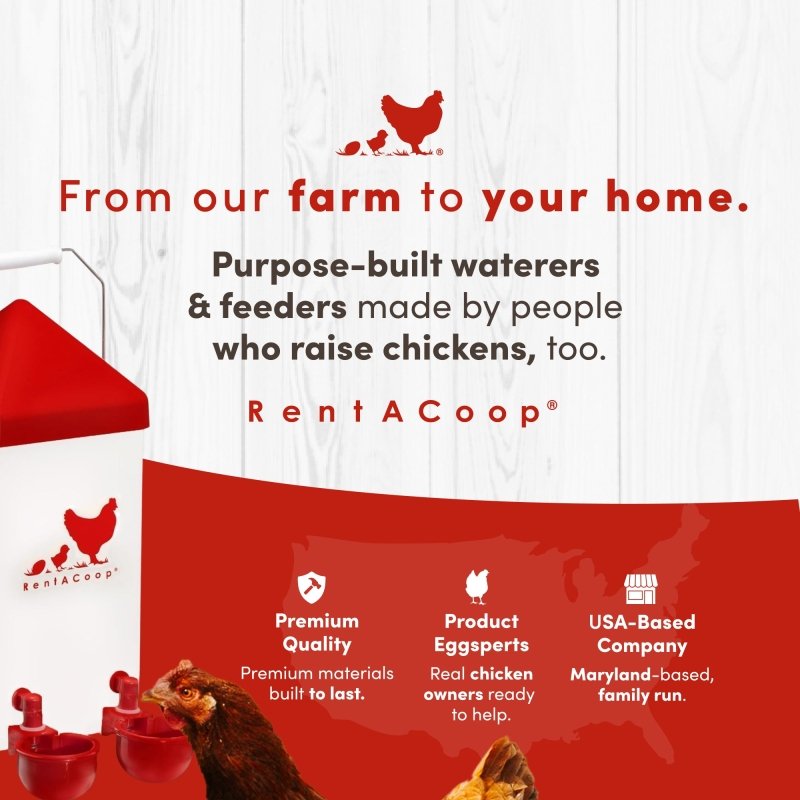 RentACoop 1 Gallon High Rise Chicken Waterer with 2 Auto-Fill Cups, Horizontal Nipples