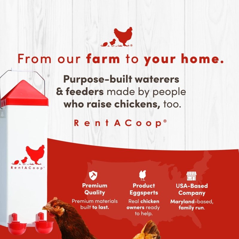 RentACoop 2 Gal Highrise Chicken Waterer with Auto-Fill Cups and Horizontal Nipples