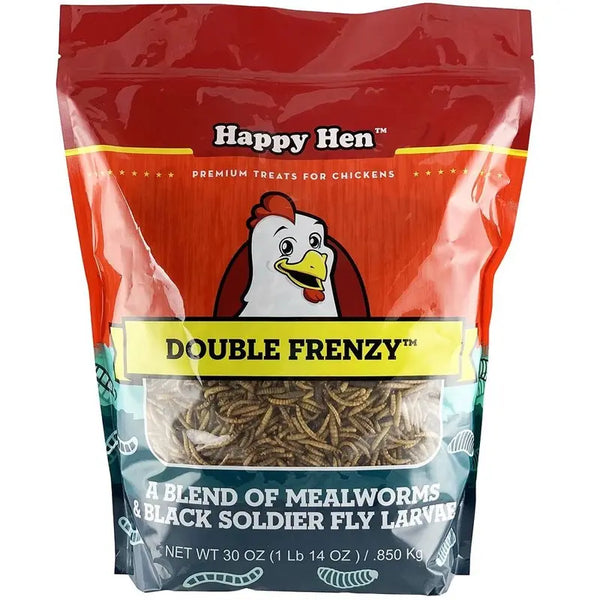 Double Frenzy, a 50/50 mix of mealworms and black soldier fly larvae for chicken training
