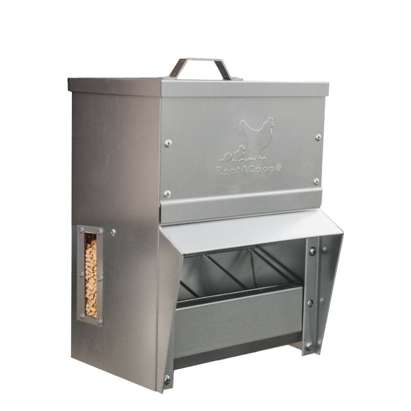 RentACoop Metal Trough Feeder with Lid - 10lb Capacity