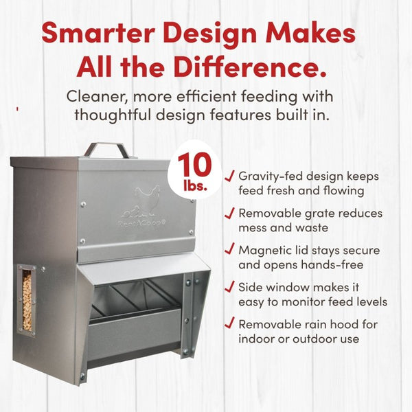 RentACoop Metal Trough Feeder with Lid - 10lb Capacity
