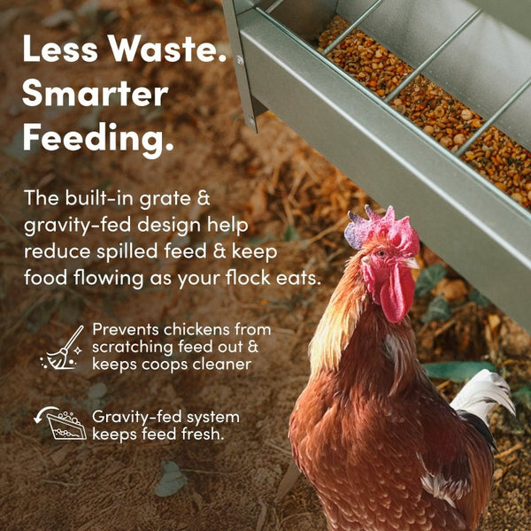 RentACoop Metal Trough Feeder with Lid - 10lb Capacity