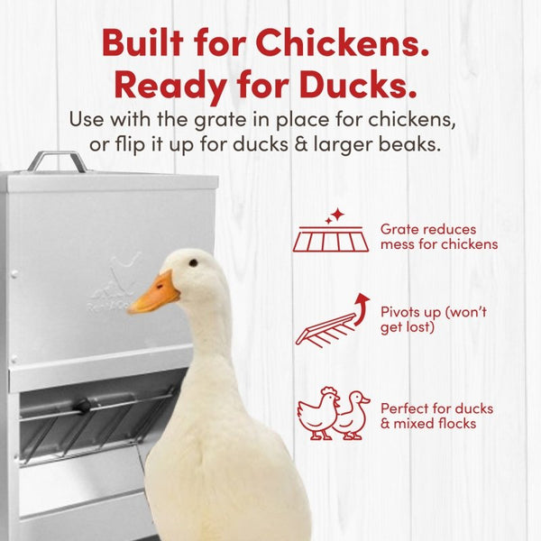 RentACoop Metal Trough Feeder with Lid - 10lb Capacity
