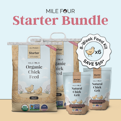 Keep it easy on you and your new baby chicks. Thix bundle includes everything 6 baby starter chicks need from day 1 till week 8 when they move to grower feed.
