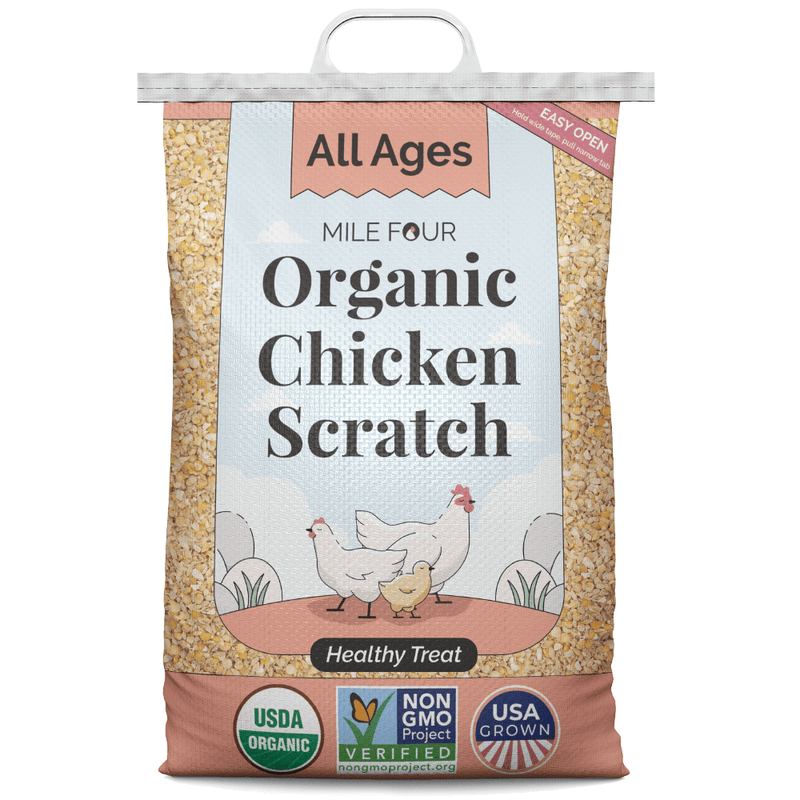 Chicken scratch is a treat (like candy) for chickens & should not consist of more than 10% of any chickens diet.