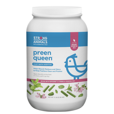Preen Queen Dust Bath Additive for poultry, essential care product for backyard flocks