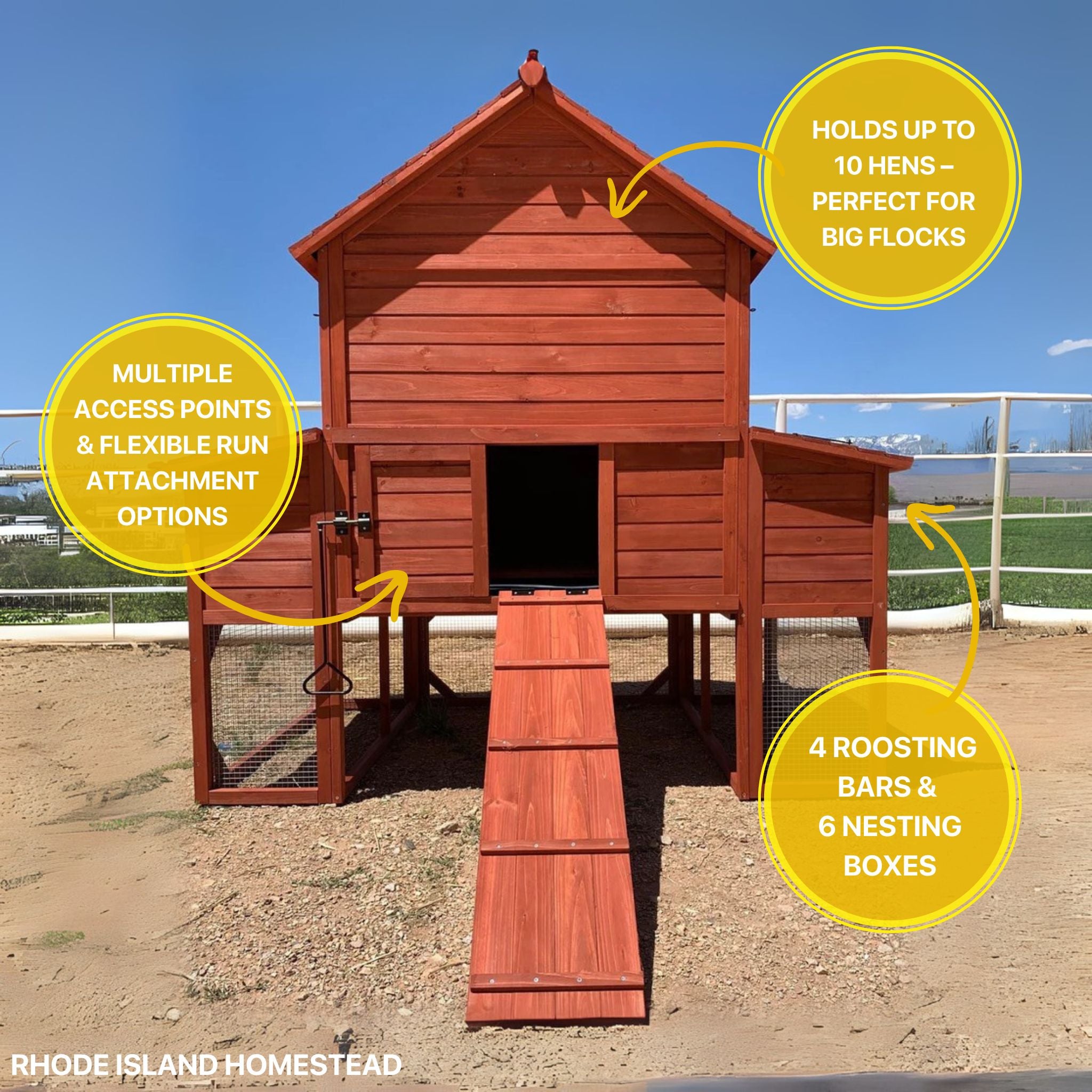 Chicken Coop for 10+ Chickens – Rhode Island Homestead Coop with Run Extension