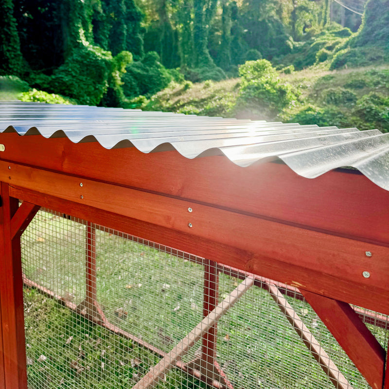 Chicken coop run extension roof, provides extra weather protection for extended runs