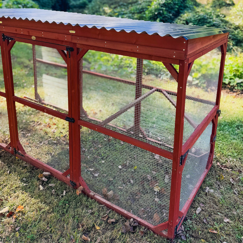 Chicken run extension roof providing added weather protection for backyard coops
