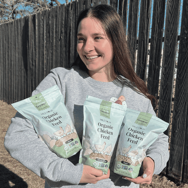 Mile Four Grower Feed, made with organic ingredients for healthy chicken development