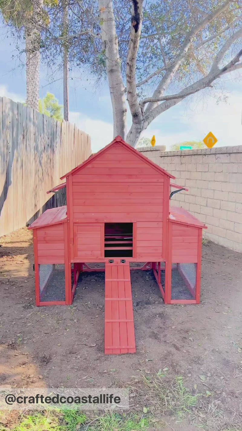 Red wooden Chicken coop