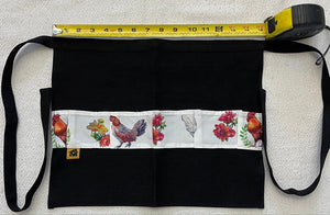 Black Denim Egg Apron with Chicken Print Pockets - 14 Pockets Hand Sewn!