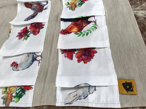 Muslin Egg Apron with Chicken Print - 14 Pockets Hand Sewn!