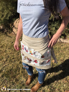 Muslin Egg Apron with Chicken Print - 14 Pockets Hand Sewn!